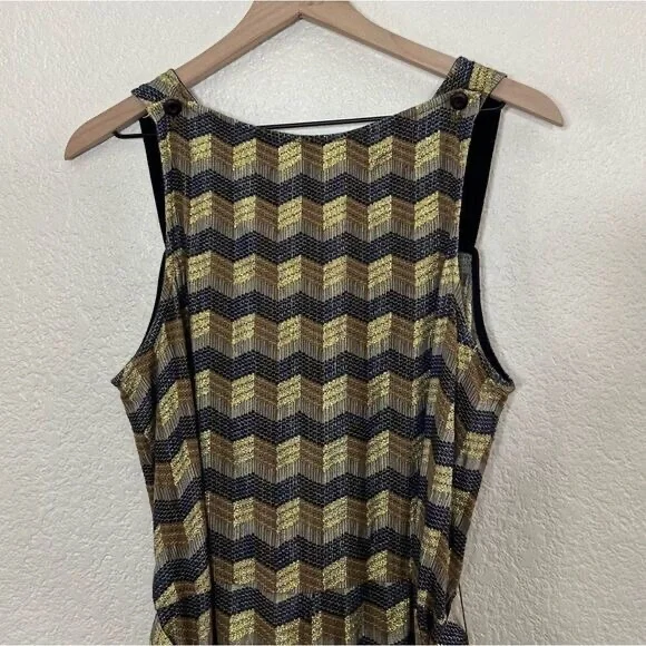 Ace & Jig Jumpsuit Metallic Jacquard Wide Leg Gold Belted Sleeveless Size L - Picture 6 of 14